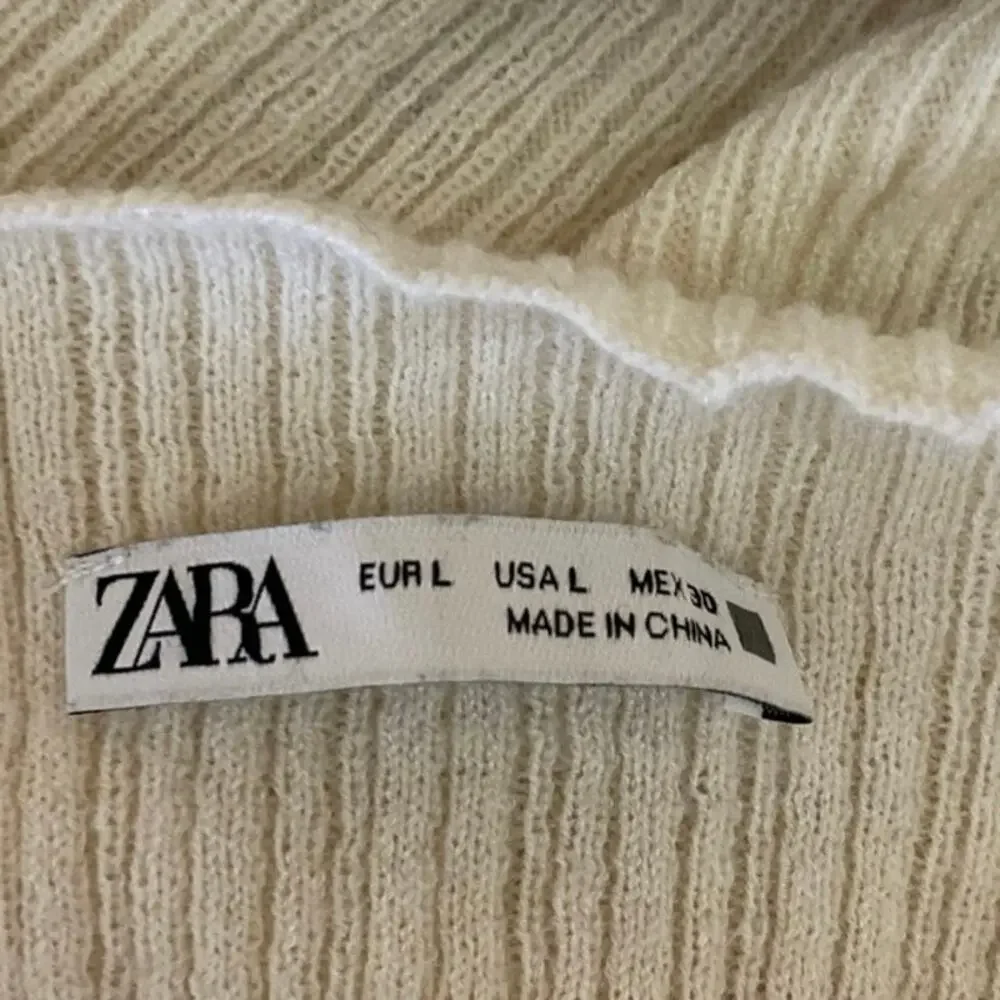 Zara Women's Cream White Ribbed Knit Long Sleeve Pullover Crop Sweater Top Sz L